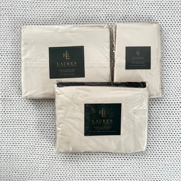 Lauren Ralph Lauren Vintage Estate Sateen Sheet Beige Sand Dune Twin Sheet Set - Picture 1 of 9